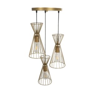 GLOBOSTAR® FLIXIO 201-0126 Vintage Κρεμαστό Φωτιστικό Οροφής με Ντουί 3 x E27 AC 220-240V IP20 – Χρυσό – Μ40 x Π40 x Υ70cm