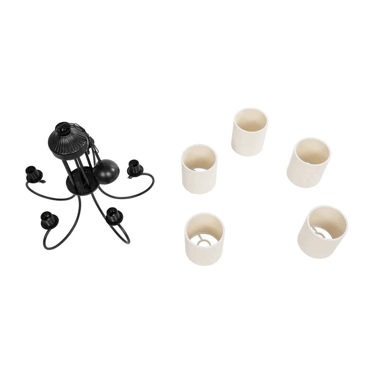 GLOBOSTAR® TRITON 203-0253 Vintage Κρεμαστό Φωτιστικό Οροφής με Ντουί 5 x E27 AC 220-240V IP20 – Μαύρο & Μπεζ – Μ50 x Π50 x Υ48cm