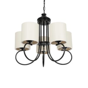 GLOBOSTAR® TRITON 203-0253 Vintage Κρεμαστό Φωτιστικό Οροφής με Ντουί 5 x E27 AC 220-240V IP20 – Μαύρο & Μπεζ – Μ50 x Π50 x Υ48cm