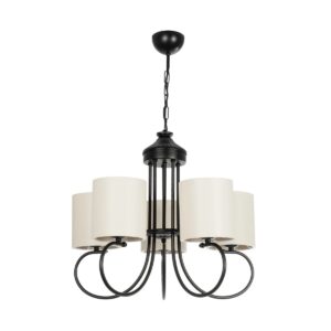 GLOBOSTAR® TRITON 203-0253 Vintage Κρεμαστό Φωτιστικό Οροφής με Ντουί 5 x E27 AC 220-240V IP20 – Μαύρο & Μπεζ – Μ50 x Π50 x Υ48cm