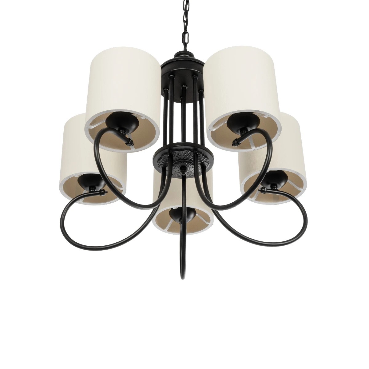 GLOBOSTAR® TRITON 203-0253 Vintage Κρεμαστό Φωτιστικό Οροφής με Ντουί 5 x E27 AC 220-240V IP20 – Μαύρο & Μπεζ – Μ50 x Π50 x Υ48cm