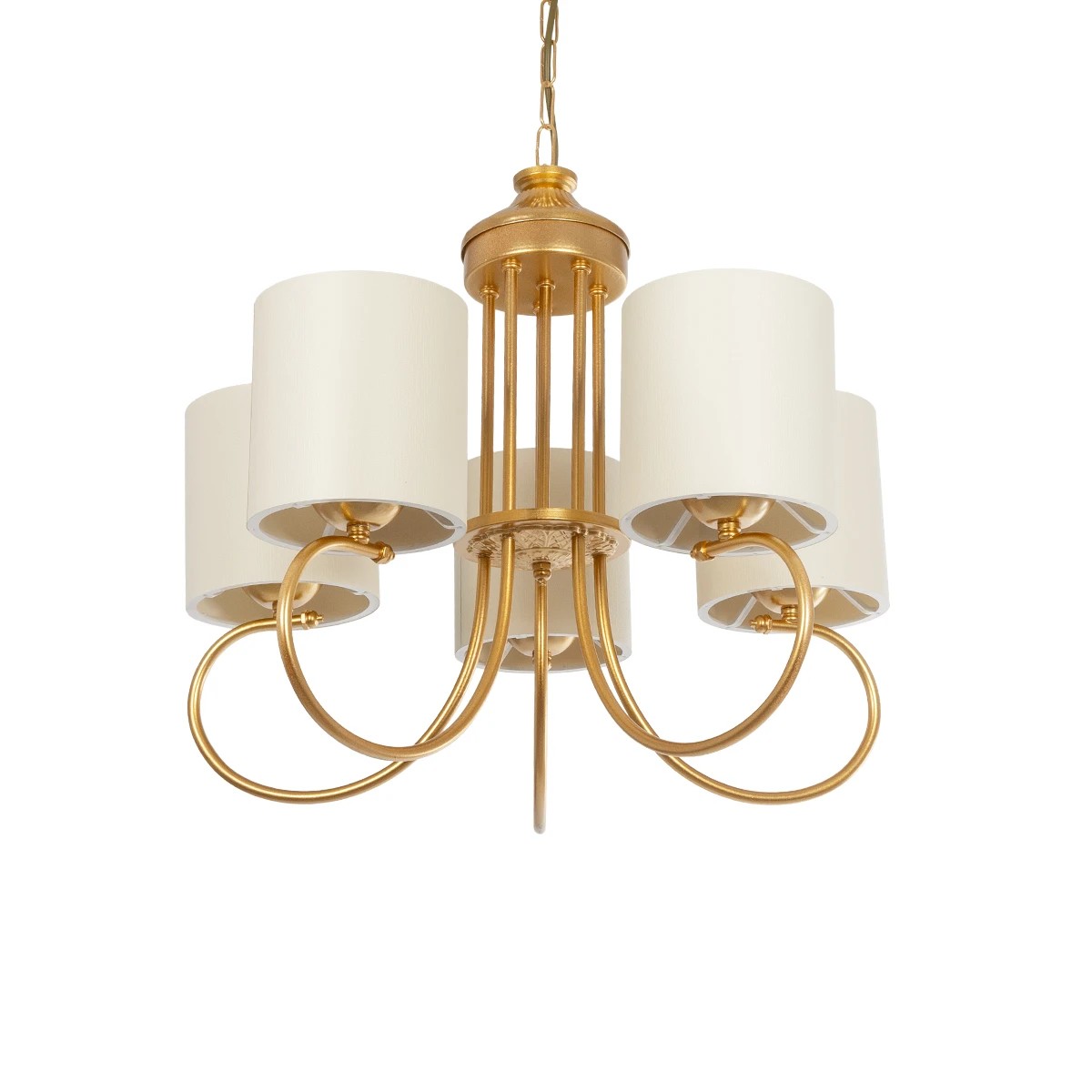 GLOBOSTAR® TRITON 203-0254 Vintage Κρεμαστό Φωτιστικό Οροφής με Ντουί 5 x E27 AC 220-240V IP20 – Χρυσό & Μπεζ – Μ50 x Π50 x Υ48cm