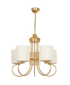 GLOBOSTAR® TRITON 203-0254 Vintage Κρεμαστό Φωτιστικό Οροφής με Ντουί 5 x E27 AC 220-240V IP20 – Χρυσό & Μπεζ – Μ50 x Π50 x Υ48cm
