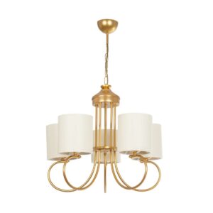 GLOBOSTAR® TRITON 203-0254 Vintage Κρεμαστό Φωτιστικό Οροφής με Ντουί 5 x E27 AC 220-240V IP20 – Χρυσό & Μπεζ – Μ50 x Π50 x Υ48cm