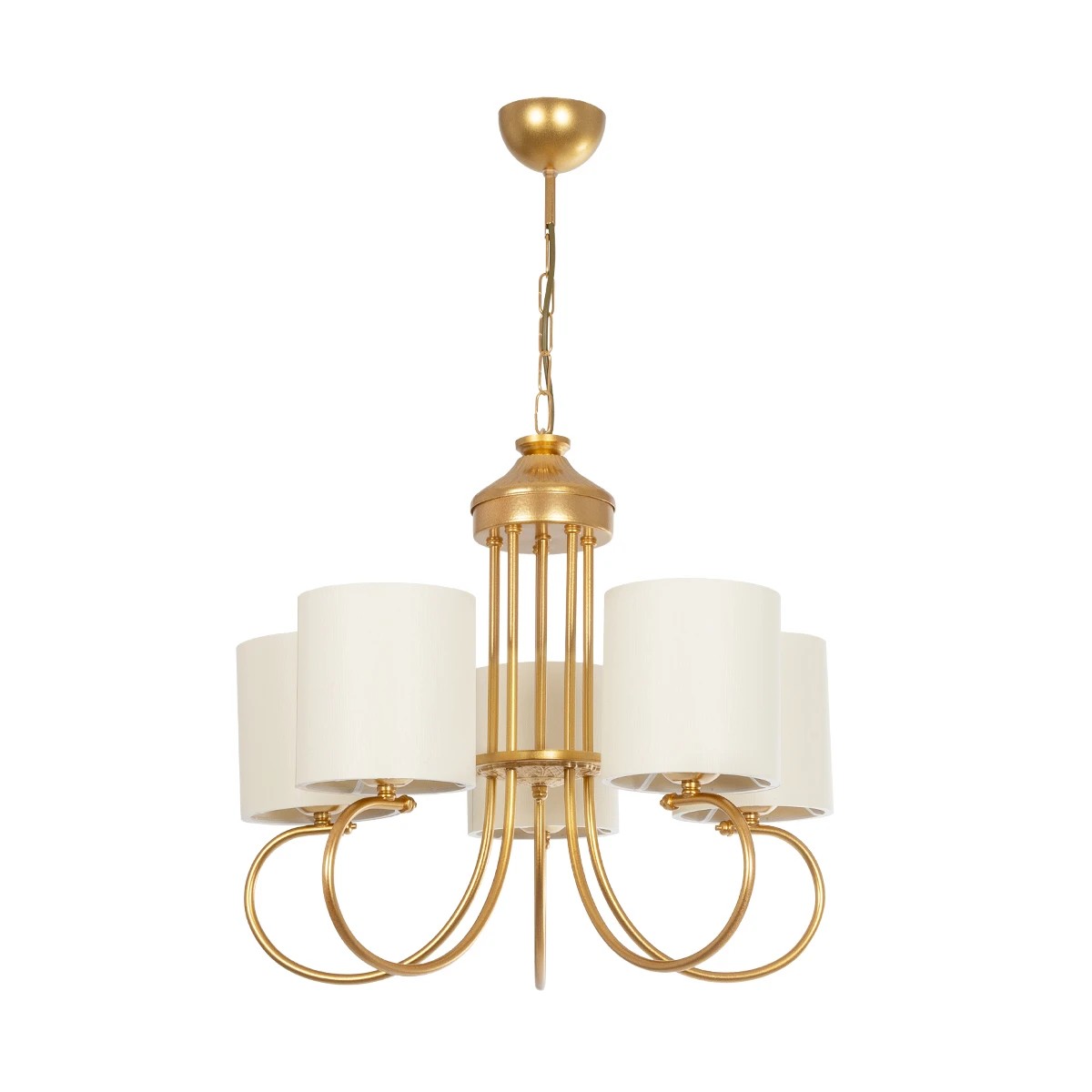 GLOBOSTAR® TRITON 203-0254 Vintage Κρεμαστό Φωτιστικό Οροφής με Ντουί 5 x E27 AC 220-240V IP20 – Χρυσό & Μπεζ – Μ50 x Π50 x Υ48cm