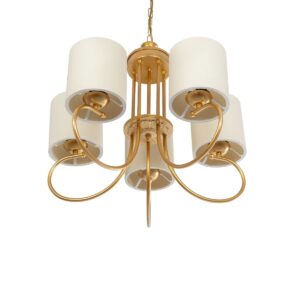 GLOBOSTAR® TRITON 203-0254 Vintage Κρεμαστό Φωτιστικό Οροφής με Ντουί 5 x E27 AC 220-240V IP20 – Χρυσό & Μπεζ – Μ50 x Π50 x Υ48cm