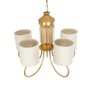 GLOBOSTAR® TRITON 203-0254 Vintage Κρεμαστό Φωτιστικό Οροφής με Ντουί 5 x E27 AC 220-240V IP20 – Χρυσό & Μπεζ – Μ50 x Π50 x Υ48cm