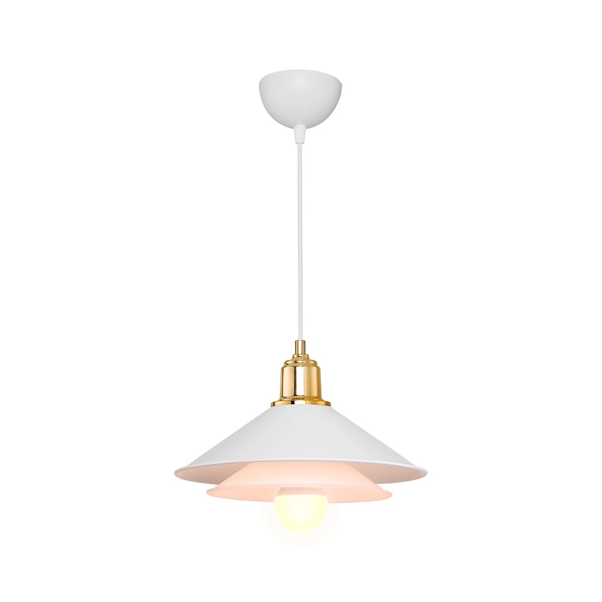 GLOBOSTAR® FERRO 203-0268 Μοντέρνο Κρεμαστό Φωτιστικό Οροφής με Ντουί 1 x E27 AC 220-240V IP20 – Λευκό & Χρυσό – Μ30 x Π30 x Υ19cm