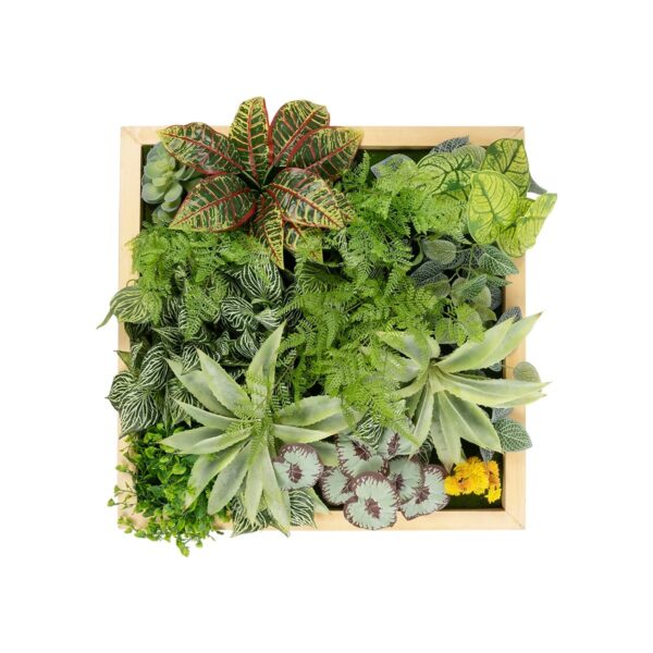 GloboStar® Artificial Garden VARIOUS PLANT 20641 Τεχνητό Διακοσμητικό Φυλλωσιάς σε Ξύλινο Πάνελ – Κάθετος Κήπος Μιξ Μ60 x Π60 x Υ32cm
