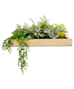 GloboStar® Artificial Garden VARIOUS PLANT 20641 Τεχνητό Διακοσμητικό Φυλλωσιάς σε Ξύλινο Πάνελ – Κάθετος Κήπος Μιξ Μ60 x Π60 x Υ32cm