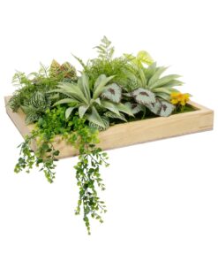 GloboStar® Artificial Garden VARIOUS PLANT 20641 Τεχνητό Διακοσμητικό Φυλλωσιάς σε Ξύλινο Πάνελ – Κάθετος Κήπος Μιξ Μ60 x Π60 x Υ32cm