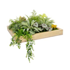 GloboStar® Artificial Garden VARIOUS PLANT 20641 Τεχνητό Διακοσμητικό Φυλλωσιάς σε Ξύλινο Πάνελ – Κάθετος Κήπος Μιξ Μ60 x Π60 x Υ32cm