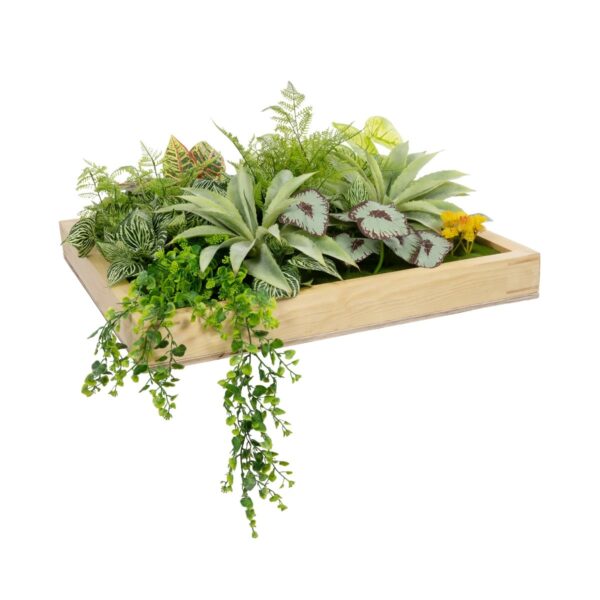 GloboStar® Artificial Garden VARIOUS PLANT 20641 Τεχνητό Διακοσμητικό Φυλλωσιάς σε Ξύλινο Πάνελ – Κάθετος Κήπος Μιξ Μ60 x Π60 x Υ32cm
