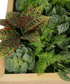 GloboStar® Artificial Garden VARIOUS PLANT 20641 Τεχνητό Διακοσμητικό Φυλλωσιάς σε Ξύλινο Πάνελ – Κάθετος Κήπος Μιξ Μ60 x Π60 x Υ32cm