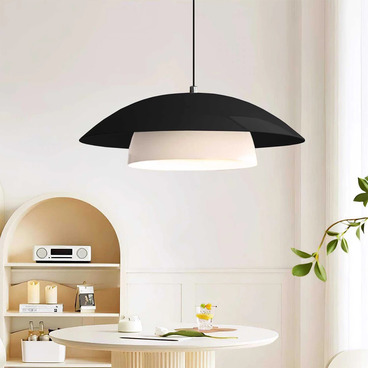 GLOBOSTAR® AURA 204-0117 Μοντέρνο Κρεμαστό Φωτιστικό Οροφής με Ντουί 1 x E27 AC 220-240V IP20 – Μαύρο & Λευκό – Μ31 x Π31 x Υ27cm