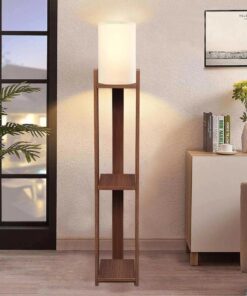 GloboStar® VENTORA 204-0125 Μοντέρνο Eπιδαπέδιο Φωτιστικό Μονόφωτο 1 x E27 IP20 Καφέ Ξύλο με Μπεζ Ύφασμα – Μ20 x Π20 x Υ142cm