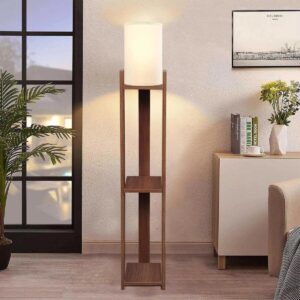 GloboStar® VENTORA 204-0125 Μοντέρνο Eπιδαπέδιο Φωτιστικό Μονόφωτο 1 x E27 IP20 Καφέ Ξύλο με Μπεζ Ύφασμα – Μ20 x Π20 x Υ142cm