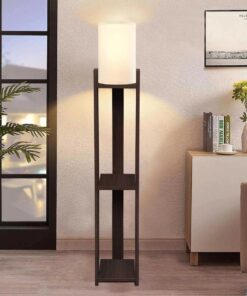 GloboStar® VENTORA 204-0126 Μοντέρνο Eπιδαπέδιο Φωτιστικό Μονόφωτο 1 x E27 IP20 Καφέ Ξύλο με Μπεζ Ύφασμα – Μ20 x Π20 x Υ142cm