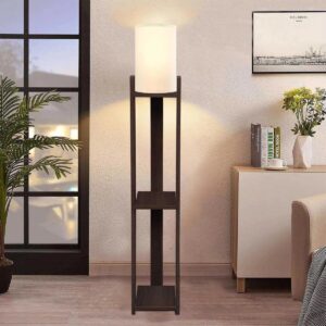 GloboStar® VENTORA 204-0126 Μοντέρνο Eπιδαπέδιο Φωτιστικό Μονόφωτο 1 x E27 IP20 Καφέ Ξύλο με Μπεζ Ύφασμα – Μ20 x Π20 x Υ142cm