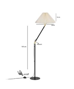 GloboStar® FLY 204-0127 Μοντέρνο Eπιδαπέδιο Φωτιστικό Μονόφωτο 1 x E27 IP20 Μαύρο & Χρυσό Μέταλλο με Μπεζ Ύφασμα – Μ38 x Π38 x Υ155cm