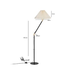 GloboStar® FLY 204-0127 Μοντέρνο Eπιδαπέδιο Φωτιστικό Μονόφωτο 1 x E27 IP20 Μαύρο & Χρυσό Μέταλλο με Μπεζ Ύφασμα – Μ38 x Π38 x Υ155cm