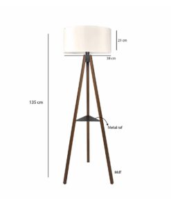 GloboStar® SHELF 204-0129 Μοντέρνο Eπιδαπέδιο Φωτιστικό Μονόφωτο 1 x E27 IP20 Καφέ Ξύλο με Μπεζ Ύφασμα – Μ38 x Π38 x Υ135cm