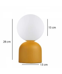 GloboStar® MAGIC 204-0131 Μοντέρνο Eπιτραπέζιο Φωτιστικό Μονόφωτο 1 x E14 IP20 Κίτρινο Μέταλλο με Λευκό Γυαλί – Μ13 x Π13 x Υ28cm
