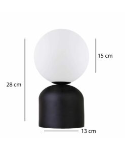 GloboStar® MAGIC 204-0132 Μοντέρνο Eπιτραπέζιο Φωτιστικό Μονόφωτο 1 x E14 IP20 Μαύρο Μέταλλο με Λευκό Γυαλί – Μ13 x Π13 x Υ28cm