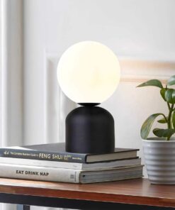 GloboStar® MAGIC 204-0132 Μοντέρνο Eπιτραπέζιο Φωτιστικό Μονόφωτο 1 x E14 IP20 Μαύρο Μέταλλο με Λευκό Γυαλί – Μ13 x Π13 x Υ28cm