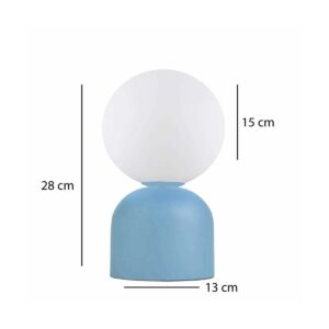 GloboStar® MAGIC 204-0133 Μοντέρνο Eπιτραπέζιο Φωτιστικό Μονόφωτο 1 x E14 IP20 Μπλε Μέταλλο με Λευκό Γυαλί – Μ13 x Π13 x Υ28cm