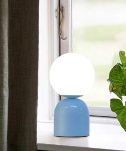 GloboStar® MAGIC 204-0133 Μοντέρνο Eπιτραπέζιο Φωτιστικό Μονόφωτο 1 x E14 IP20 Μπλε Μέταλλο με Λευκό Γυαλί – Μ13 x Π13 x Υ28cm