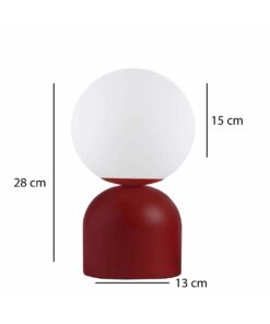 GloboStar® MAGIC 204-0135 Μοντέρνο Eπιτραπέζιο Φωτιστικό Μονόφωτο 1 x E14 IP20 Κόκκινο Μέταλλο με Λευκό Γυαλί – Μ13 x Π13 x Υ28cm