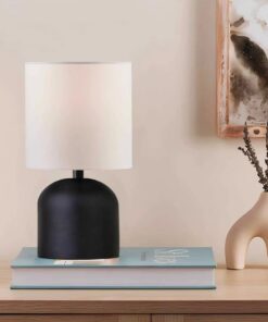 GloboStar® LOREN 204-0138 Μοντέρνο Eπιτραπέζιο Φωτιστικό Μονόφωτο 1 x E27 IP20 Μαύρο Μέταλλο με Μπεζ Ύφασμα – Μ15 x Π15 x Υ31cm