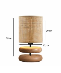 GloboStar® KLOO 204-0143 Boho Eπιτραπέζιο Φωτιστικό Μονόφωτο 1 x E14 IP20 Καφέ Ξύλο με Μπεζ Διάτρητο Ύφασμα – Μ15 x Π15 x Υ35cm