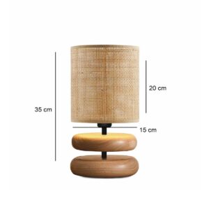 GloboStar® KLOO 204-0143 Boho Eπιτραπέζιο Φωτιστικό Μονόφωτο 1 x E14 IP20 Καφέ Ξύλο με Μπεζ Διάτρητο Ύφασμα – Μ15 x Π15 x Υ35cm
