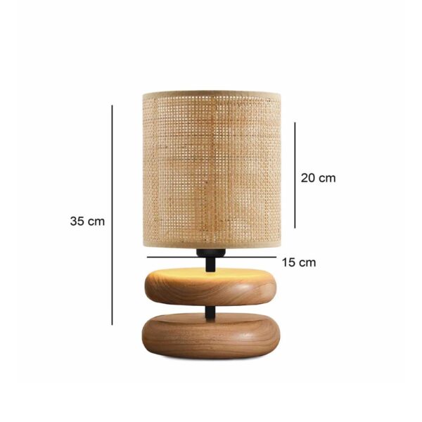 GloboStar® KLOO 204-0143 Boho Eπιτραπέζιο Φωτιστικό Μονόφωτο 1 x E14 IP20 Καφέ Ξύλο με Μπεζ Διάτρητο Ύφασμα – Μ15 x Π15 x Υ35cm