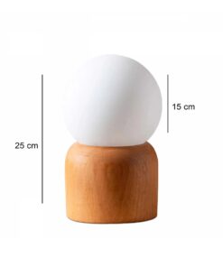 GloboStar® BOARD 204-0144 Μοντέρνο Eπιτραπέζιο Φωτιστικό Μονόφωτο 1 x E27 IP20 Μπεζ Ξύλο με Λευκό Γυαλί – Μ15 x Π15 x Υ25cm