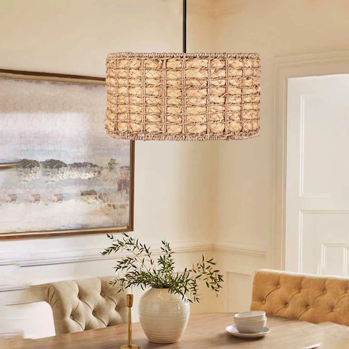 GLOBOSTAR® POMEGRANDE 204-0157 Boho Κρεμαστό Φωτιστικό Οροφής με Ντουί 1 x E27 AC 220-240V IP20 – Μπεζ – Μ30 x Π30 x Υ16cm