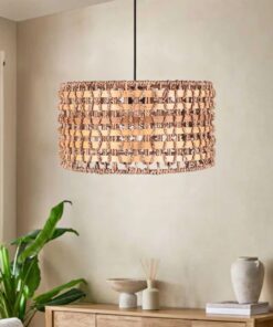 GLOBOSTAR® POMEGRANDE 204-0158 Boho Κρεμαστό Φωτιστικό Οροφής με Ντουί 1 x E27 AC 220-240V IP20 – Μπεζ & Καφέ – Μ30 x Π30 x Υ16cm