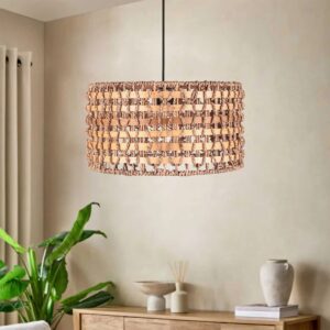 GLOBOSTAR® POMEGRANDE 204-0158 Boho Κρεμαστό Φωτιστικό Οροφής με Ντουί 1 x E27 AC 220-240V IP20 – Μπεζ & Καφέ – Μ30 x Π30 x Υ16cm