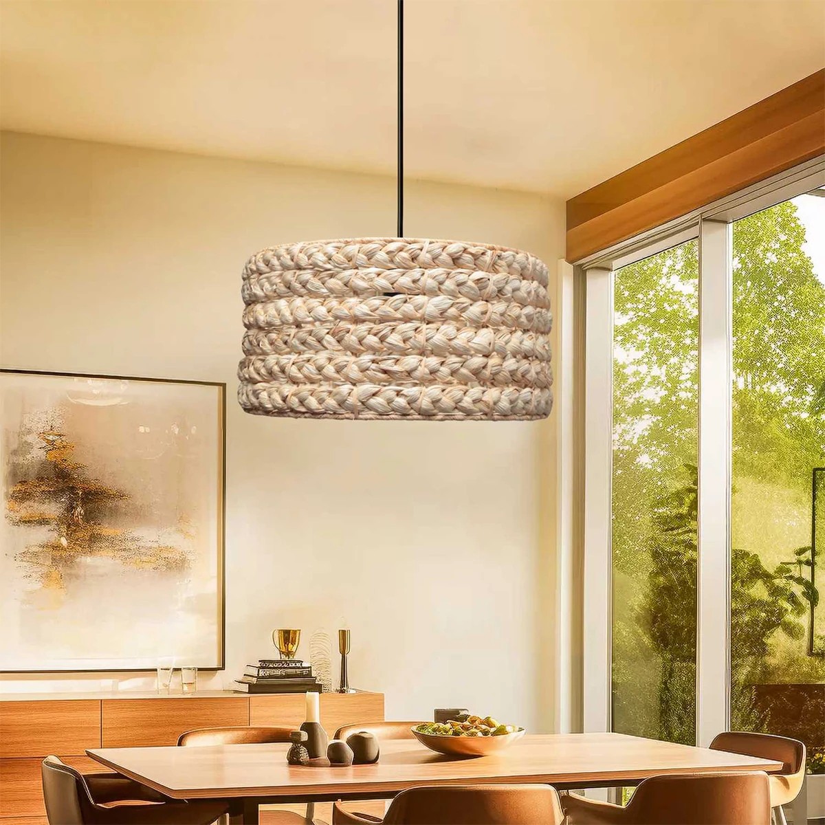 GLOBOSTAR® POMEGRANDE 204-0161 Boho Κρεμαστό Φωτιστικό Οροφής με Ντουί 1 x E27 AC 220-240V IP20 – Μπεζ – Μ29 x Π29 x Υ15cm