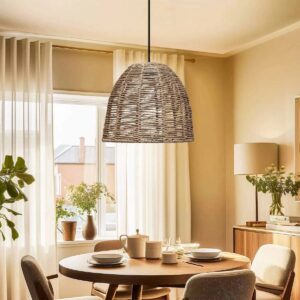 GLOBOSTAR® MEKA 204-0162 Boho Κρεμαστό Φωτιστικό Οροφής με Ντουί 1 x E27 AC 220-240V IP20 – Καφε – Μ31 x Π31 x Υ26cm