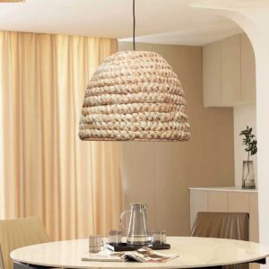 GLOBOSTAR® MEKA 204-0163 Boho Κρεμαστό Φωτιστικό Οροφής με Ντουί 1 x E27 AC 220-240V IP20 – Μπεζ – Μ30 x Π30 x Υ25cm