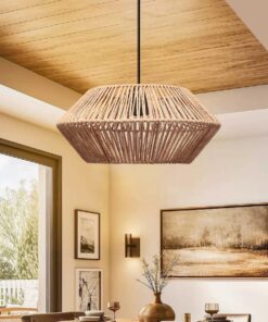 GLOBOSTAR® CASTRO 204-0164 Boho Κρεμαστό Φωτιστικό Οροφής με Ντουί 1 x E27 AC 220-240V IP20 – Μπεζ – Μ32 x Π32 x Υ13cm