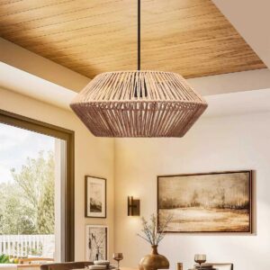 GLOBOSTAR® CASTRO 204-0164 Boho Κρεμαστό Φωτιστικό Οροφής με Ντουί 1 x E27 AC 220-240V IP20 – Μπεζ – Μ32 x Π32 x Υ13cm