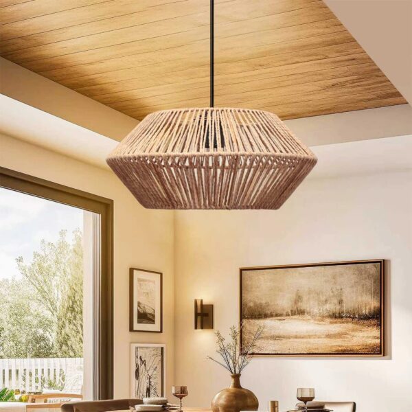 GLOBOSTAR® CASTRO 204-0164 Boho Κρεμαστό Φωτιστικό Οροφής με Ντουί 1 x E27 AC 220-240V IP20 – Μπεζ – Μ32 x Π32 x Υ13cm