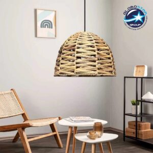 GLOBOSTAR® MEKA 204-0165 Boho Κρεμαστό Φωτιστικό Οροφής με Ντουί 1 x E27 AC 220-240V IP20 – Μπεζ – Μ30 x Π30 x Υ25cm