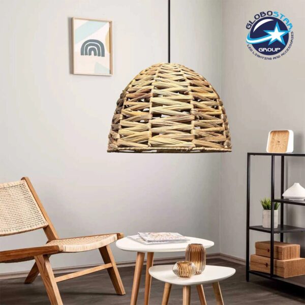GLOBOSTAR® MEKA 204-0165 Boho Κρεμαστό Φωτιστικό Οροφής με Ντουί 1 x E27 AC 220-240V IP20 – Μπεζ – Μ30 x Π30 x Υ25cm