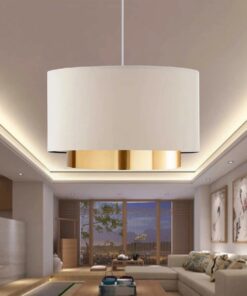 GLOBOSTAR® BASIL 204-0173 Μοντέρνο Κρεμαστό Φωτιστικό Οροφής με Ντουί 1 x E27 AC 220-240V IP20 – Μπεζ & Χρυσό – Μ30 x Π30 x Υ20cm