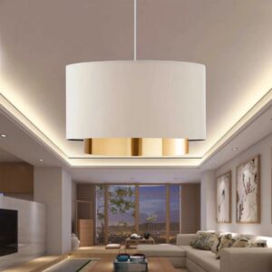 GLOBOSTAR® BASIL 204-0173 Μοντέρνο Κρεμαστό Φωτιστικό Οροφής με Ντουί 1 x E27 AC 220-240V IP20 – Μπεζ & Χρυσό – Μ30 x Π30 x Υ20cm